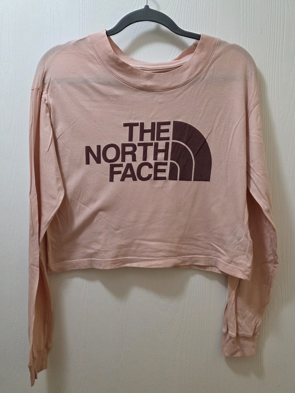 The North Face Women's Blush Pink Cropped Logo Long-Sleeve Top